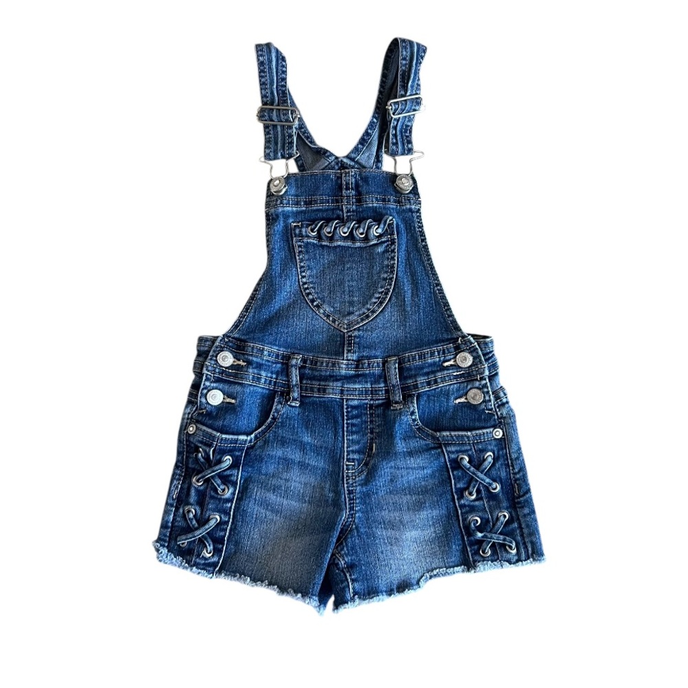 Jordache girls denim Bib overalls shortalls raw hem shorts
